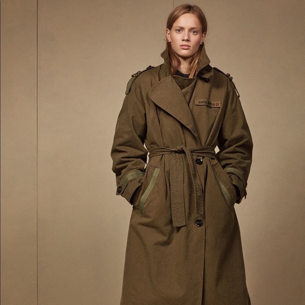 Zara‎ Surplus Military Style Khaki Trench Coat Woman - Small NEW Army Green